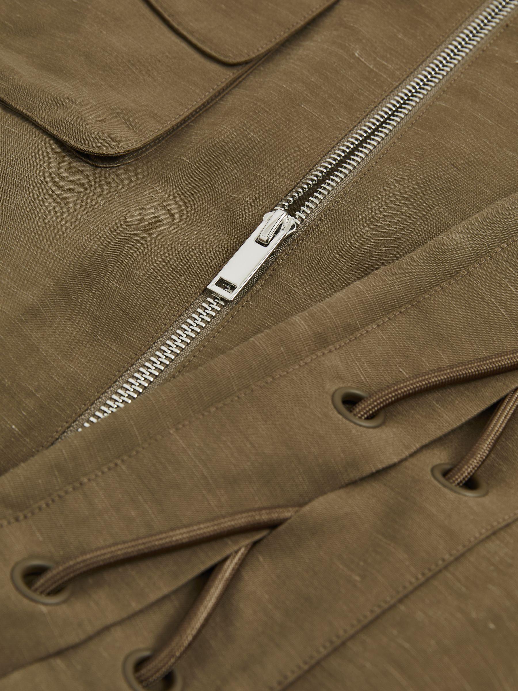 Utility Zip-Through Mini Dress With Linen in Khaki Product Image