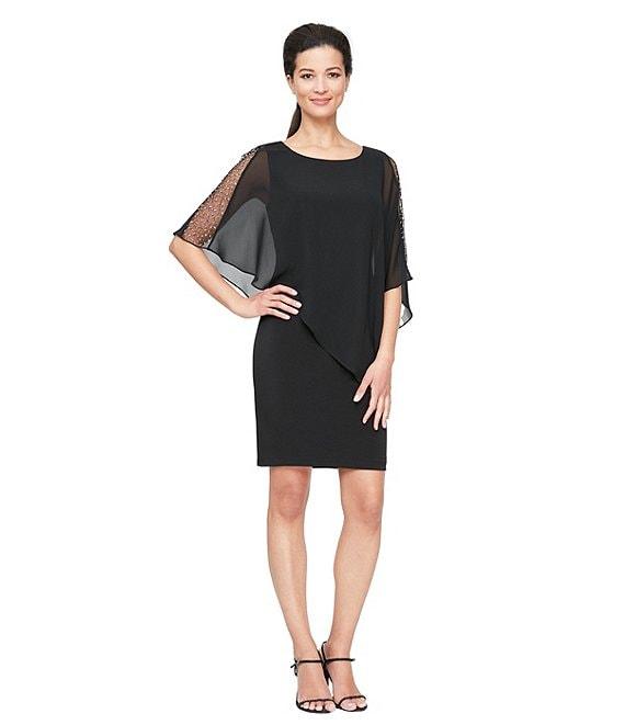 Ignite Evenings Asymmetrical Popover Round Neck Short Capelet Sleeve Embellished Sheath Dress Product Image