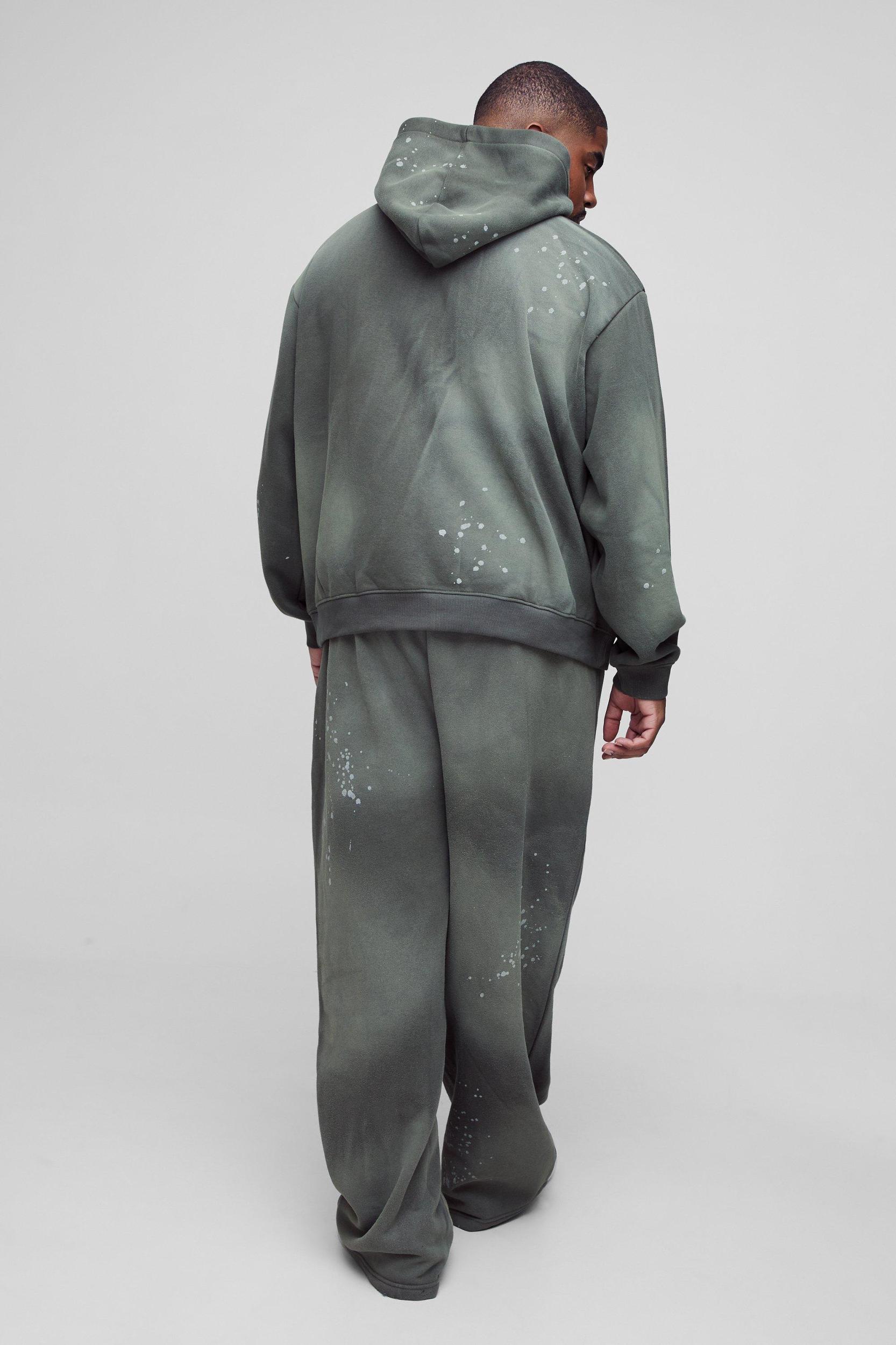 Plus Oversized Embroidered Spray Wash Wide Fit Boxer Sweatpants Tracksuit | boohooMAN USA Product Image
