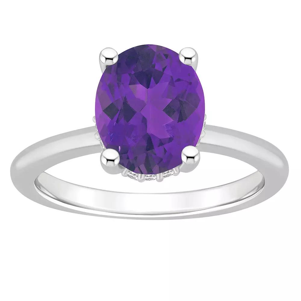 Alyson Layne Sterling Silver 10 mm x 8 mm Oval Gemstone & Diamond Accent Ring, Women's, Size: 7, Purple Product Image