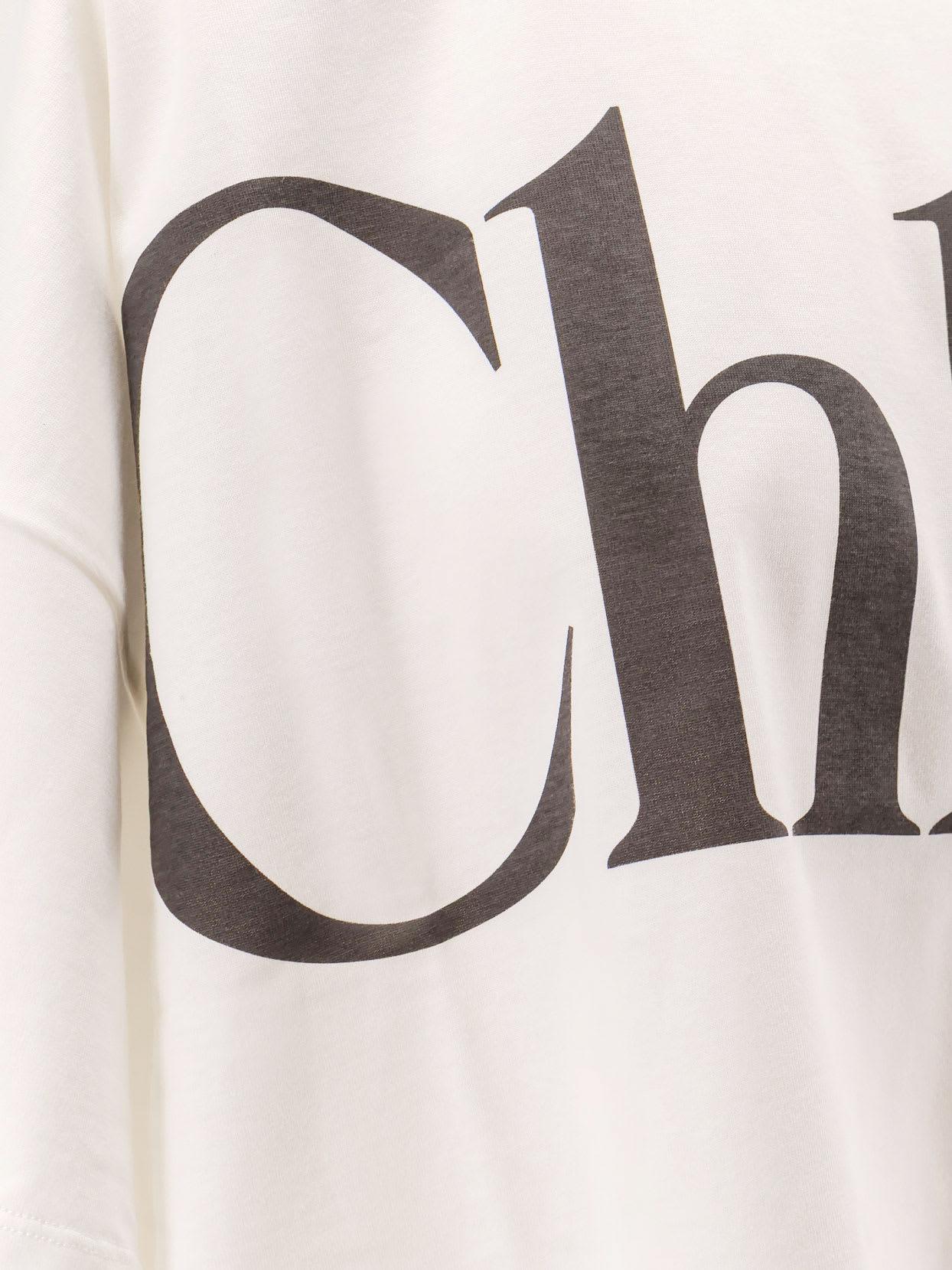 CHLOÉ White Cropped Crewneck T-shirt With Maxi Logo Print On The Front In Cotton Woman In Multicolor Product Image