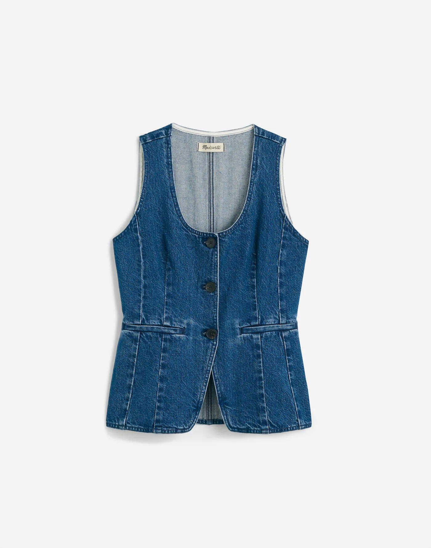 Denim Scoopneck Cutaway Vest in Dowe Wash Product Image