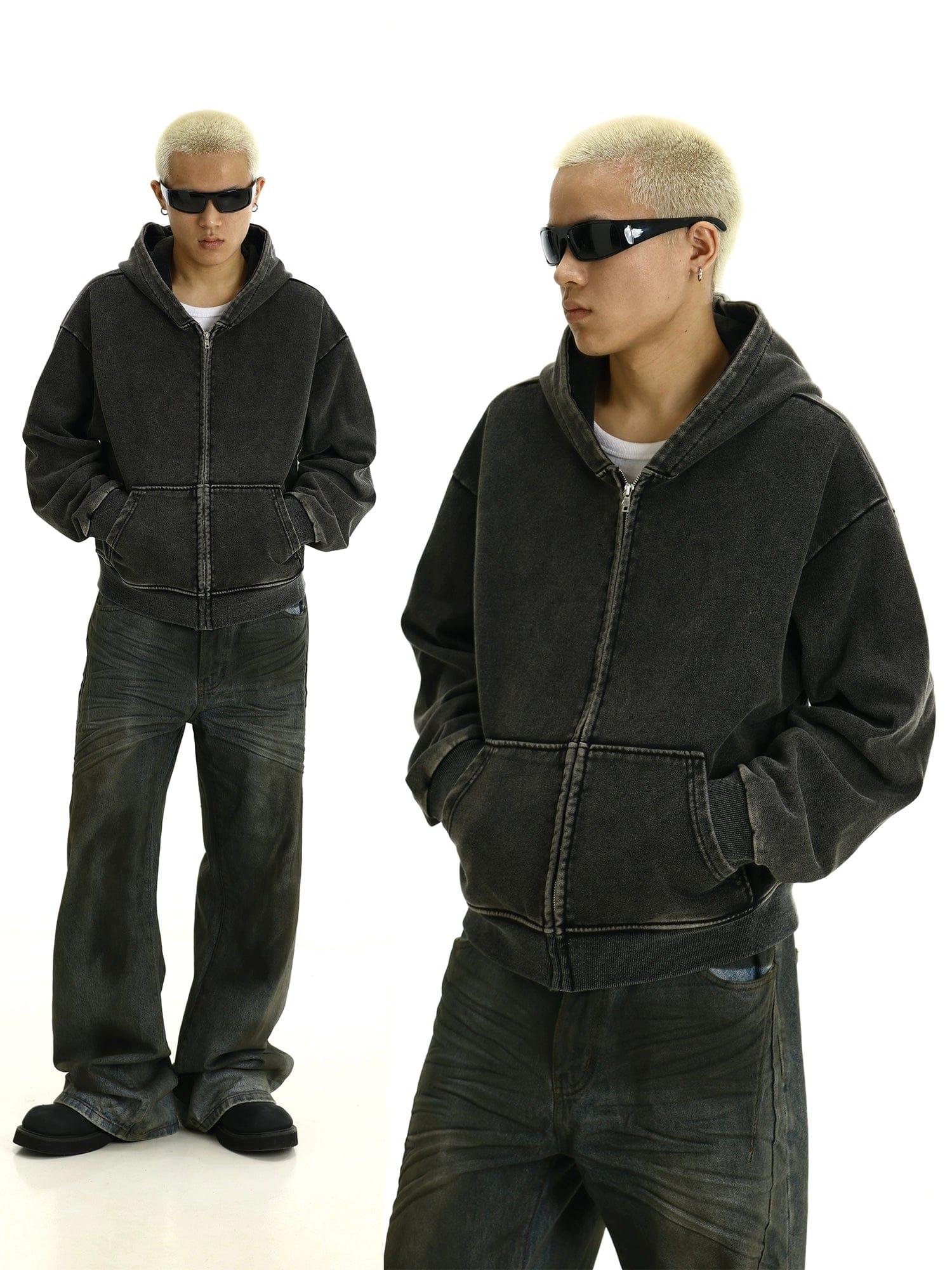 RT No. 11446 WASHED BLACK ZIP-UP HOODIE Product Image