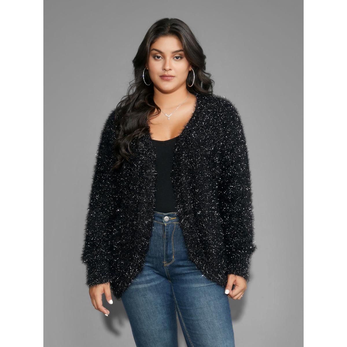 Plus Size Luxe Fluffy Open Front Cardigan Black Women Cocktail Loose Long Sleeve Party Cardigans BloomChic 14-16/1X Product Image