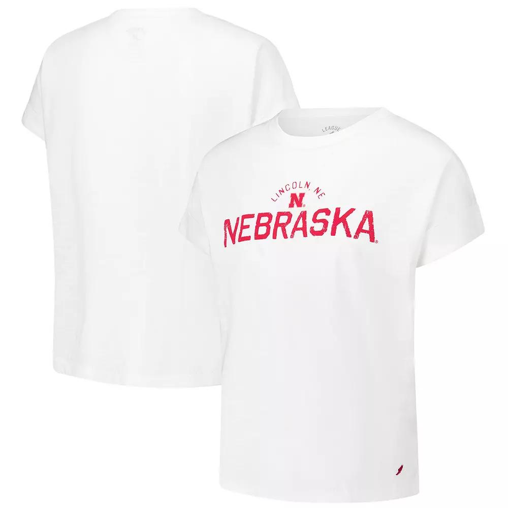 Women's League Collegiate Wear White Nebraska Huskers Slub Rolled Cuff T-Shirt,  Product Image