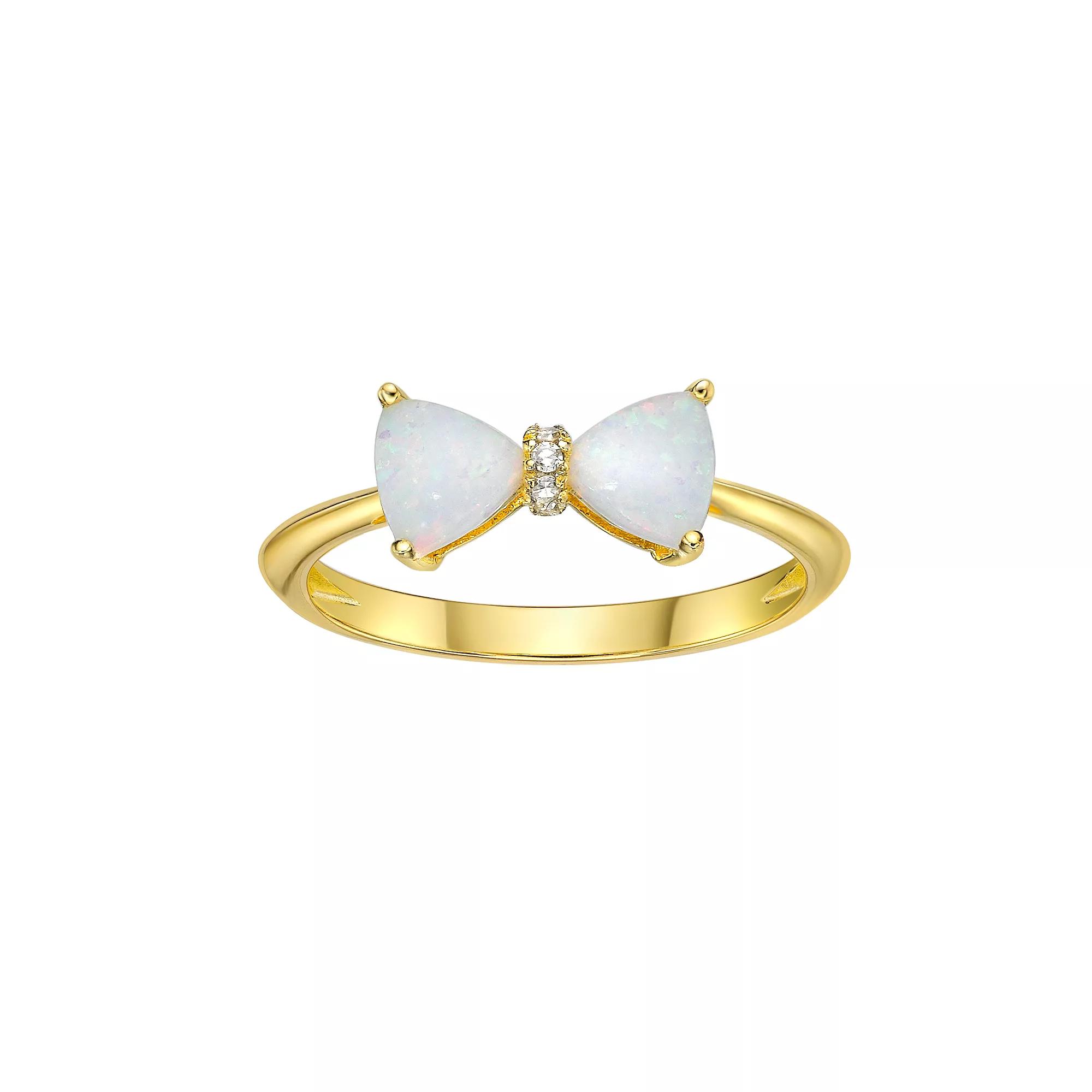 Gemminded 18k Gold Over Silver Lab-Created Opal & Diamond Accent Ring, Women's, Gold Tone Product Image