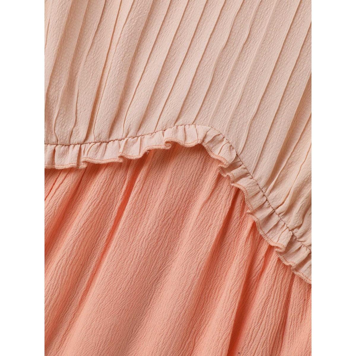 Plus Size Coral Pleated Layered Sheer Puff Sleeve Blouse Women Elbow-length sleeve V-neck Everyday-Casual Blouses BloomChic 26/4X Product Image