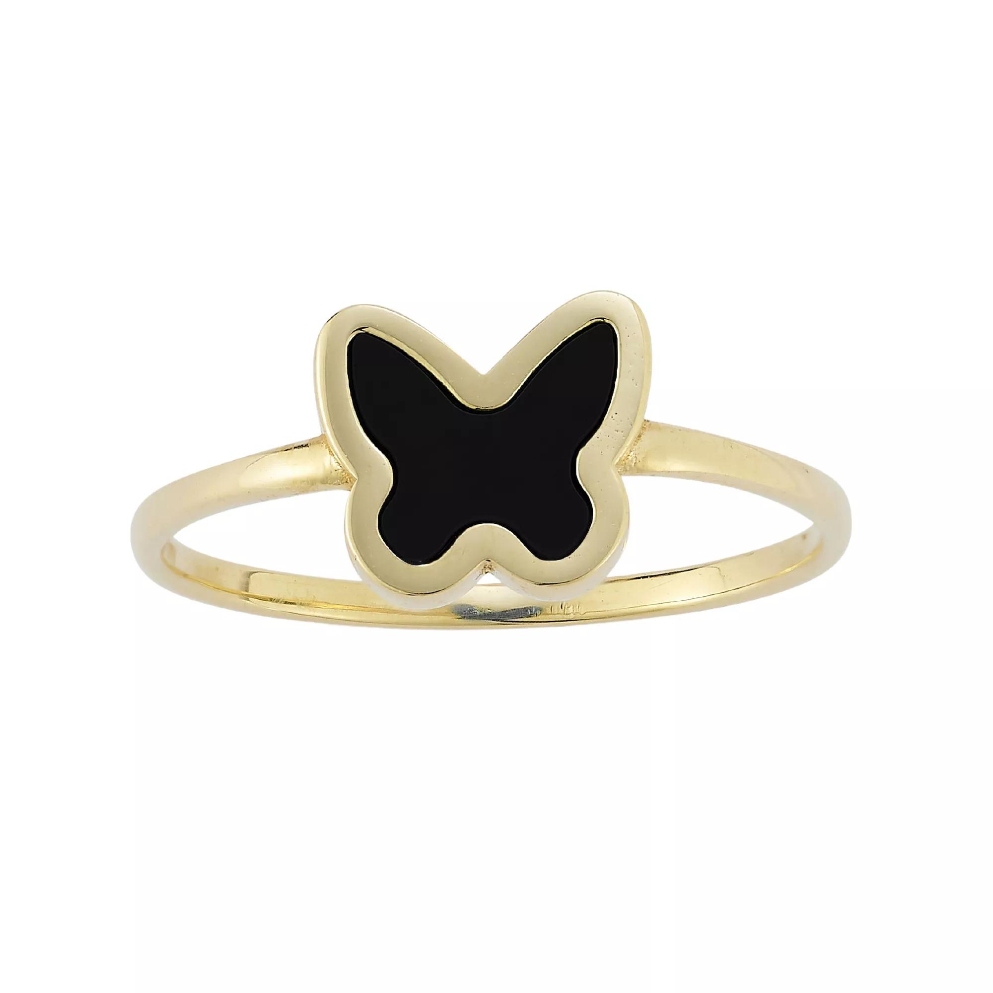 LUMINOR GOLD 14k Gold Onyx Butterfly Ring, Women's, Size: 6, Black Onyx Product Image
