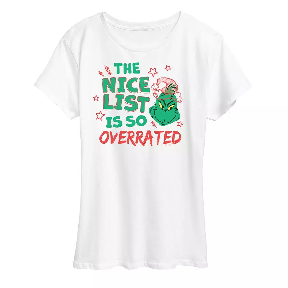 Women's Dr. Seuss The Grinch Nice List Overrated Graphic Tee, Girl's,  Product Image