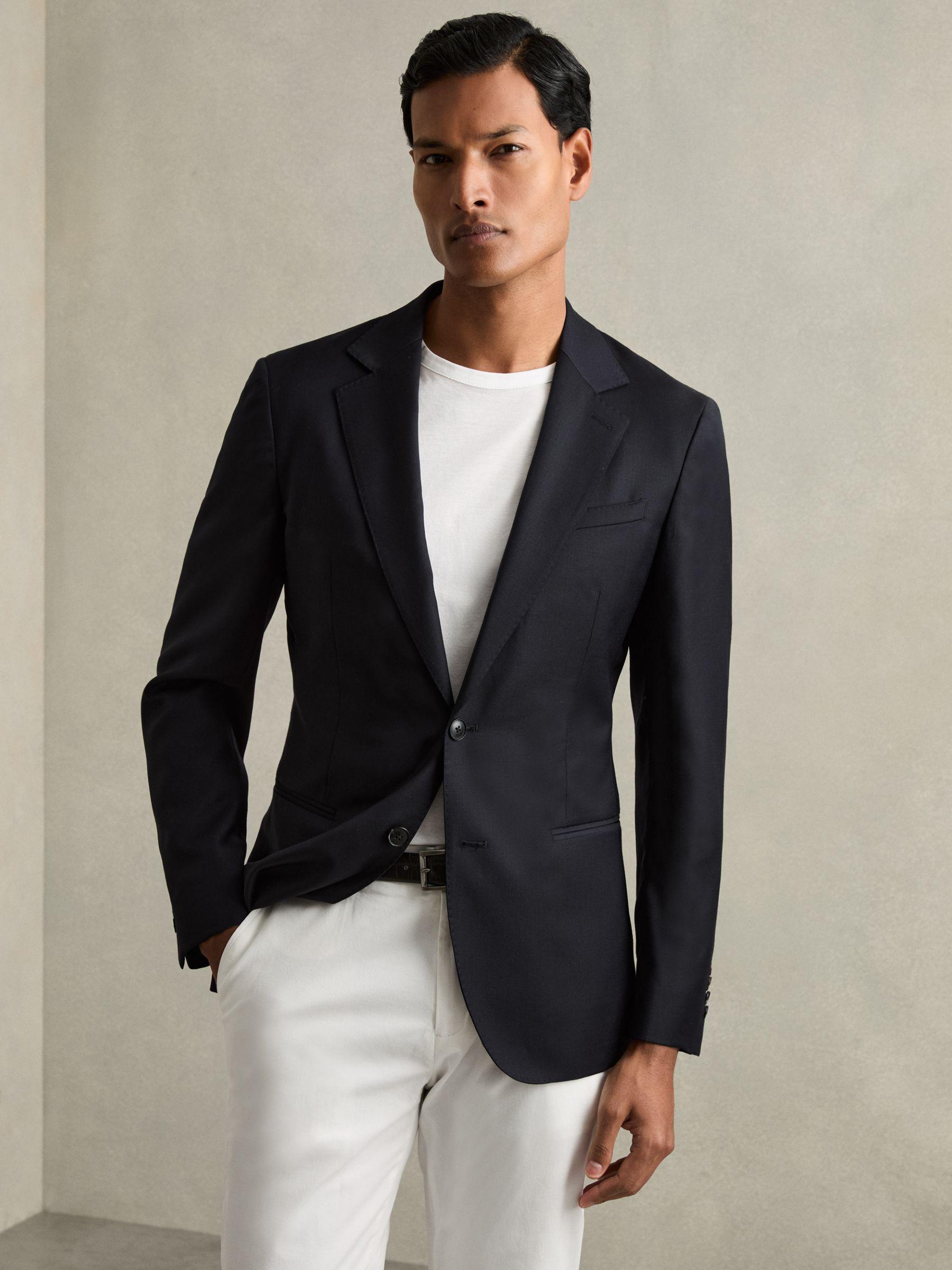 Single Breasted Wool Suit Jacket Slim-Fit in Navy Product Image