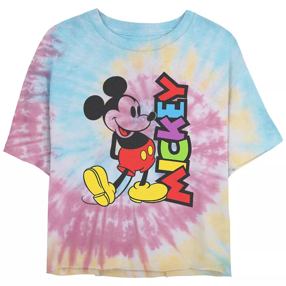 Disney's Mickey Mouse Bright Colors Name Juniors' Cropped Tie Dye Graphic Tee, Women's, Size: XL, Blue Pink Light Yellow Product Image