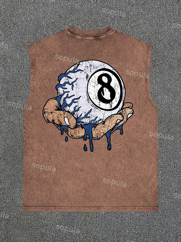 Hand Holding 8 Ball Fun Retro Print Vintage Wash Sleeveless Tank Top Product Image