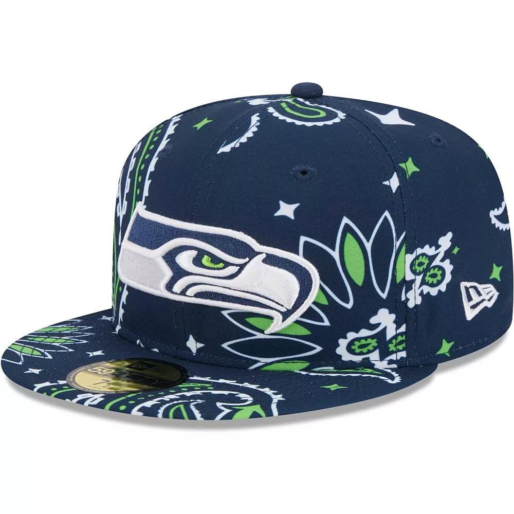 Men's New Era College Navy Seattle Seahawks Paisley 59FIFTY Fitted Hat,  Product Image