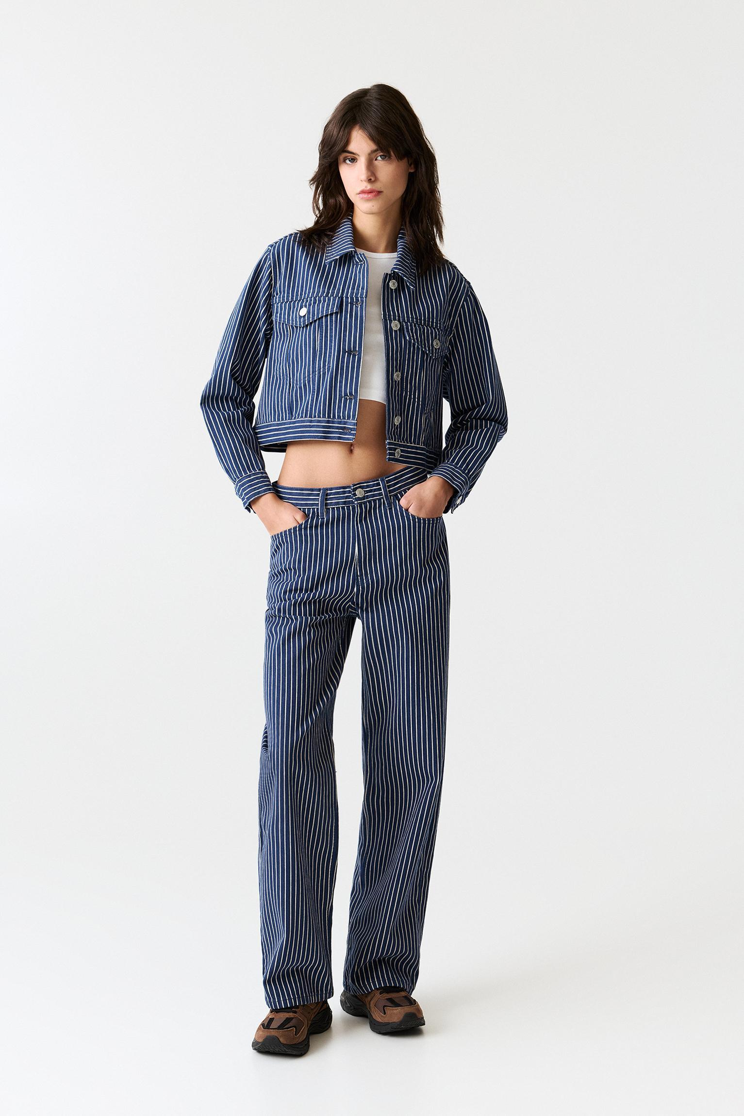 Oversized striped denim jacket Product Image