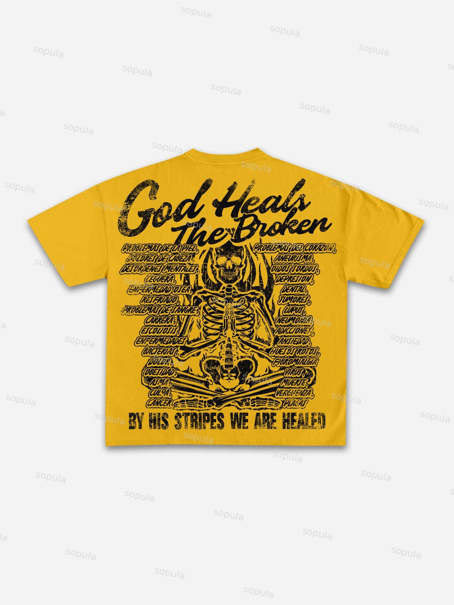 God Heals The Broken Vintage Graphic Casual Cotton T-shirt Product Image