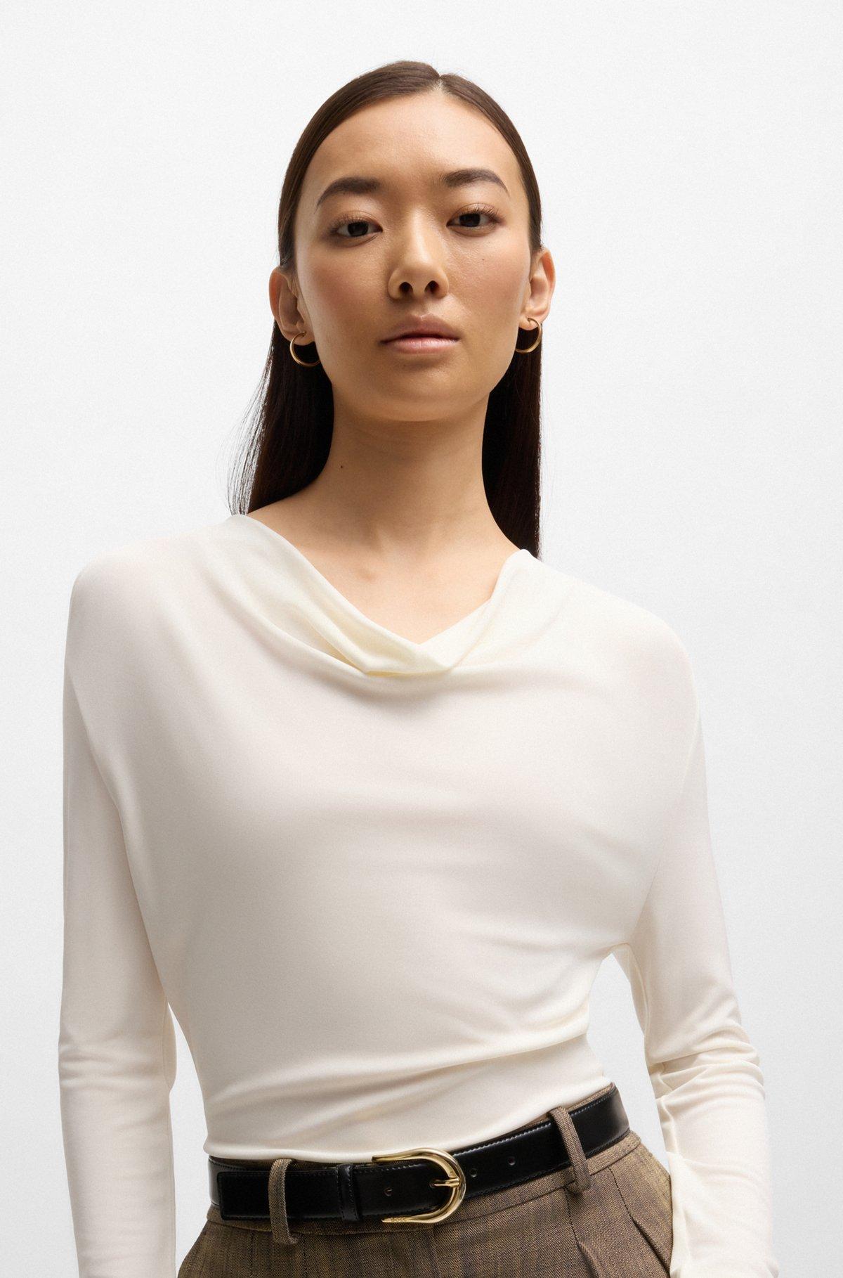 Long-sleeved top in stretch crepe with cowl neckline Product Image
