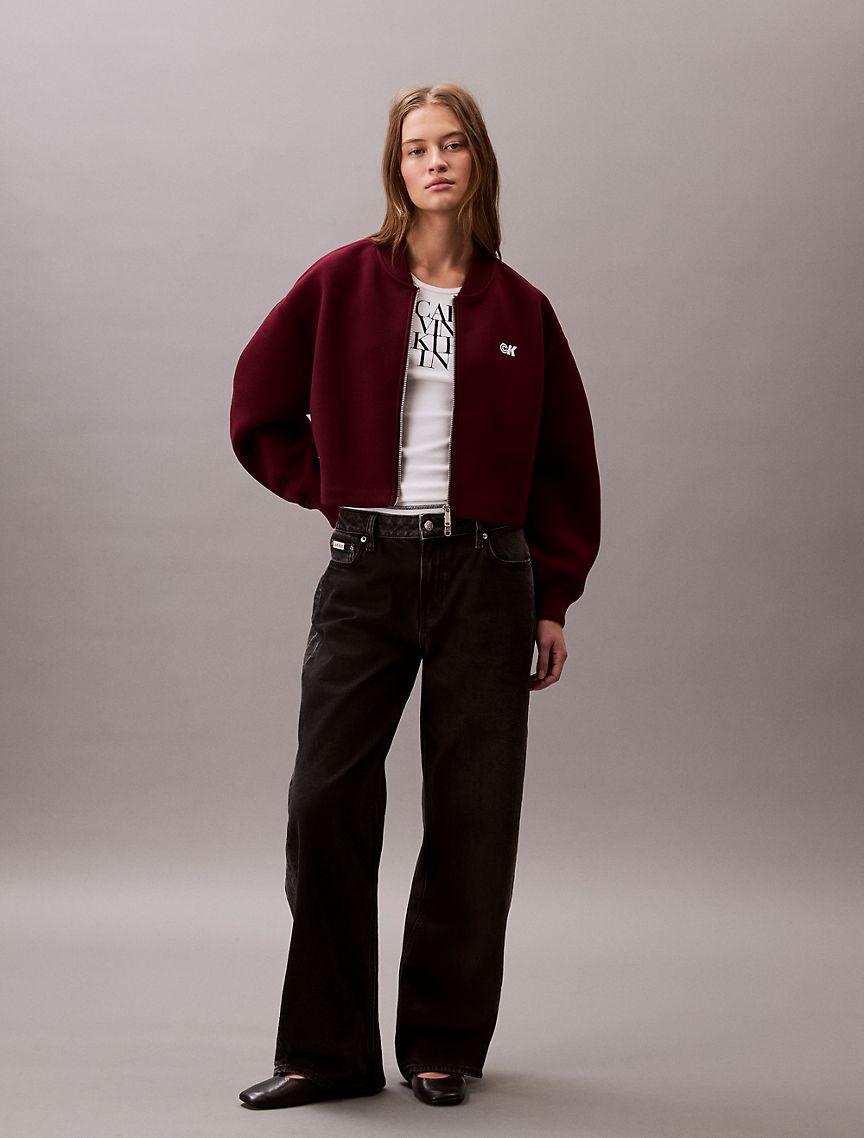 Calvin Klein Womens Smooth Cropped Relaxed Bomber Jacket - Red Product Image