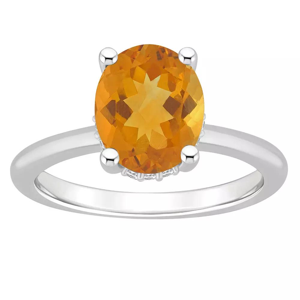 Alyson Layne Sterling Silver 10 mm x 8 mm Oval Gemstone & Diamond Accent Ring, Women's,  Product Image