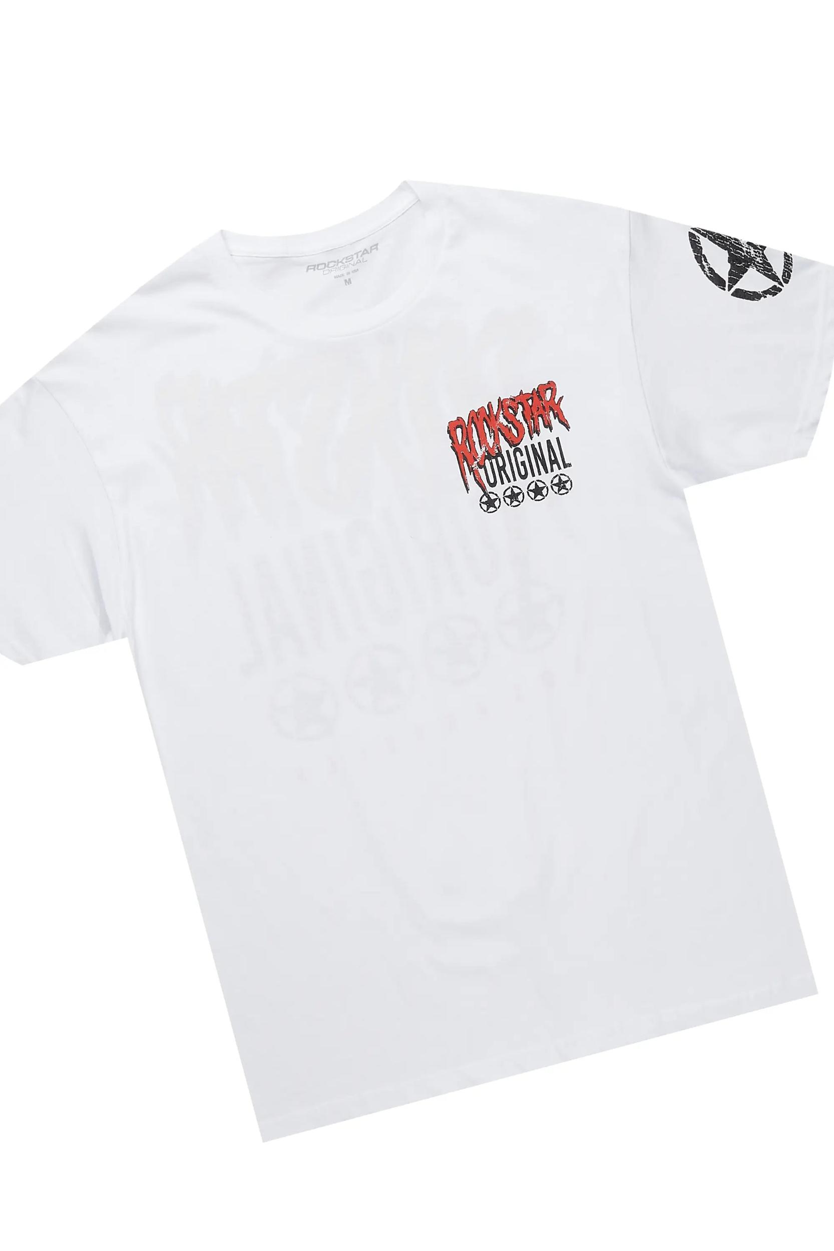 Wizzurd White/Red T-Shirt/Stacked Baggy Track Pant Set Male Product Image