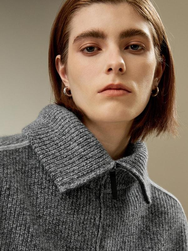 Cashmere Half Zip-Up Ribbed Sweater Product Image