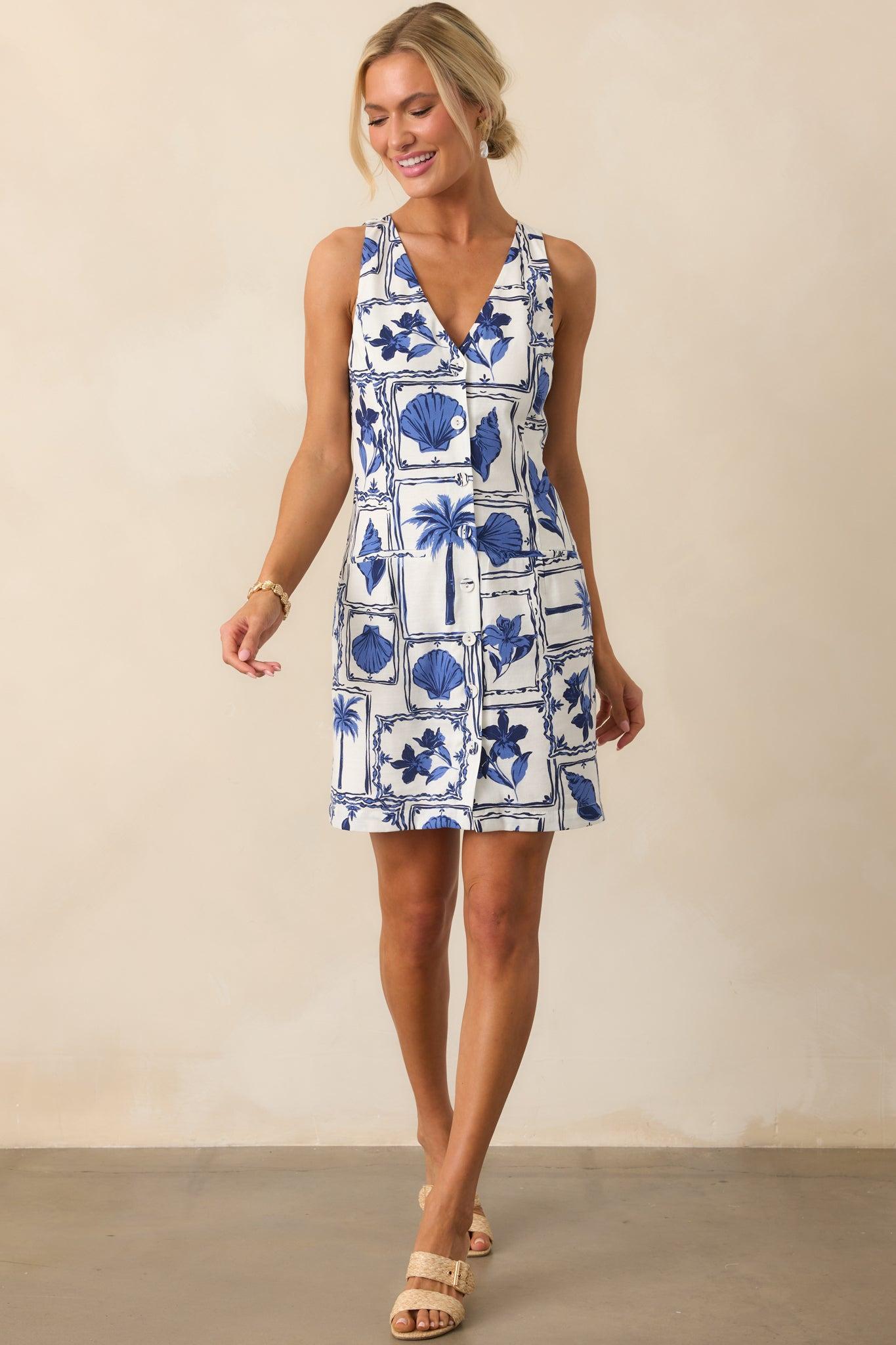 MINKPINK Blue Patchwork Sylvie Button Up Mini Dress Product Image