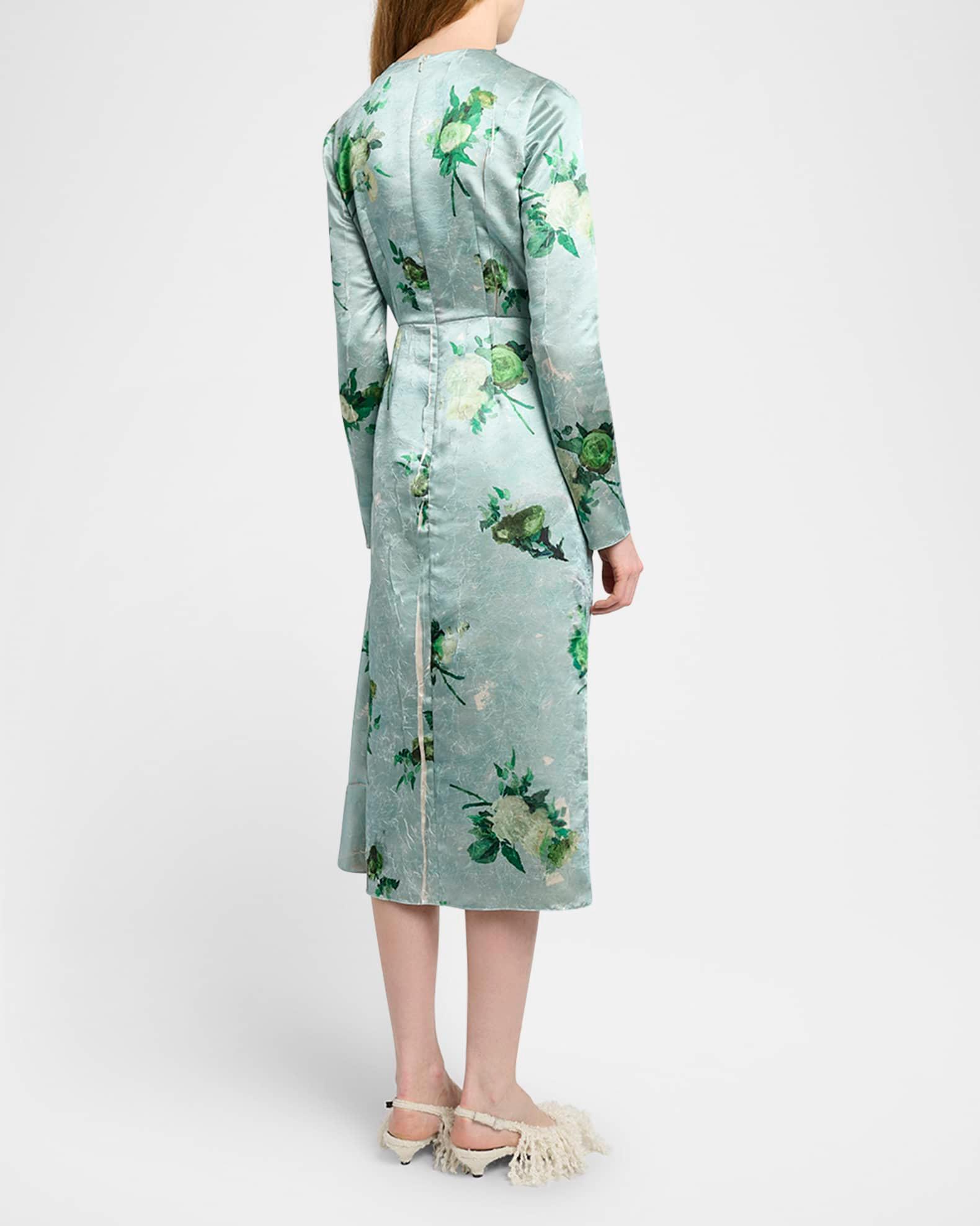 Draped Crinkle Silk Long-Sleeve Dress Product Image
