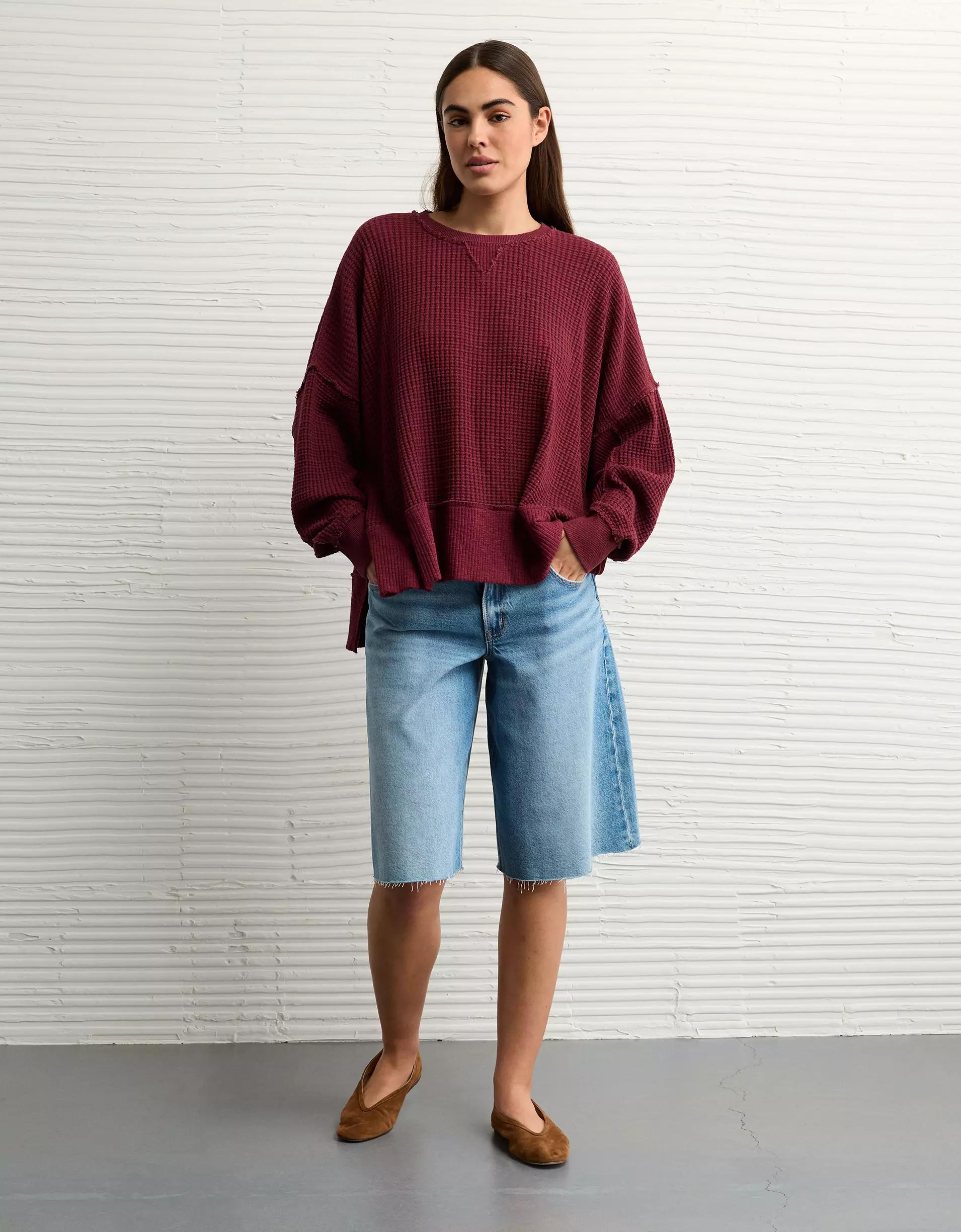 AE Big Hug Crew Neck Waffle Sweatshirt Product Image