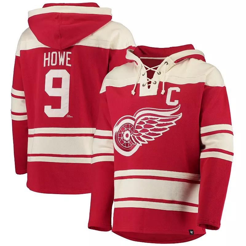 Men's '47 Gordie Howe Red Detroit Red Wings Retired Player Name & Number Lacer Pullover Hoodie, Size: Small Product Image