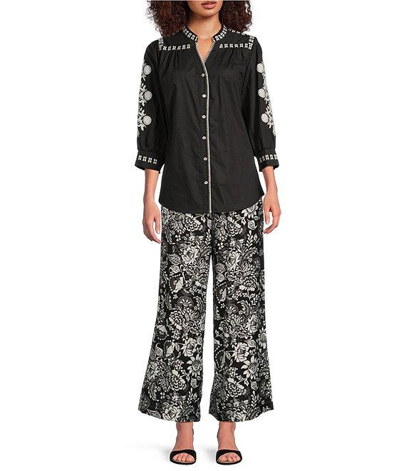 Calessa Garden Floral Print Wide Leg Pull-On Pants Product Image
