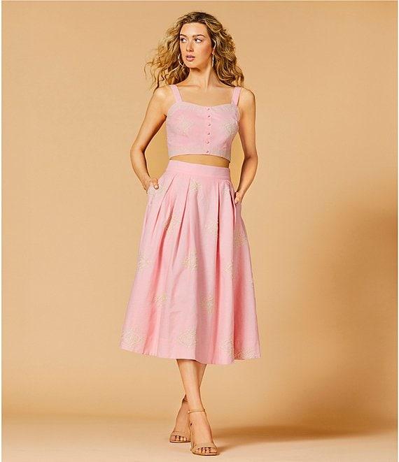 A Loves A Woven Embroidered Sleeveless Tank Strap Sweetheart Neckline Cropped Coordinating Bralette Top Product Image