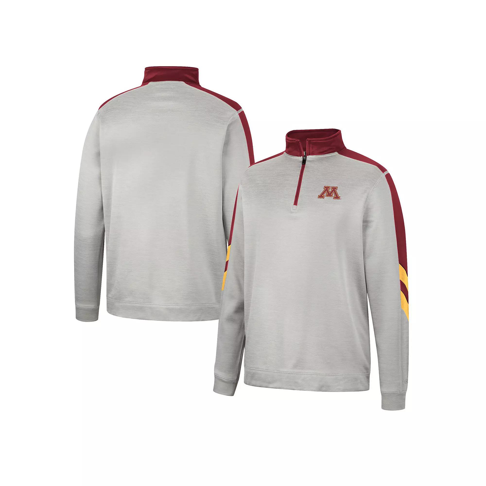 Men's Colosseum Gray/Maroon Minnesota Golden Gophers Bushwood Fleece Quarter-Zip Jacket, Size: Large, Grey Product Image