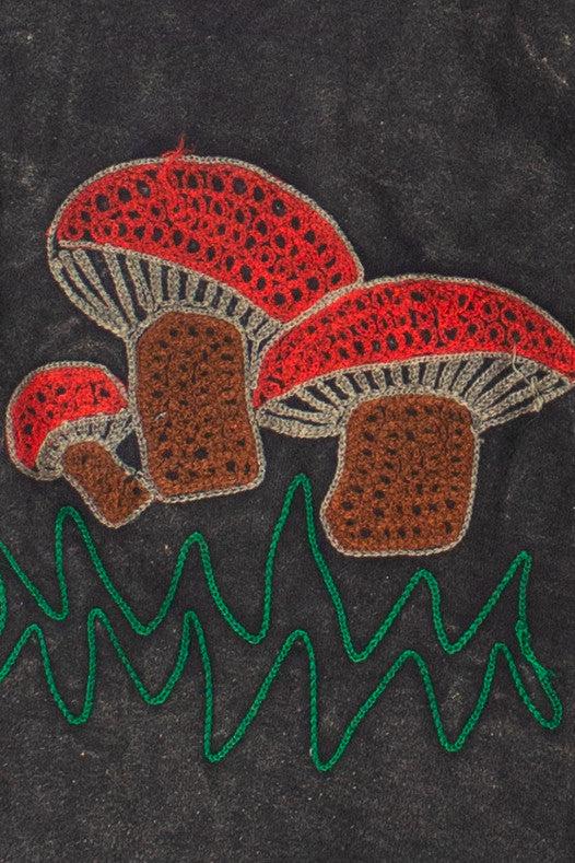 Embroidered Mushroom Mineral Wash Crop Hoodie Product Image