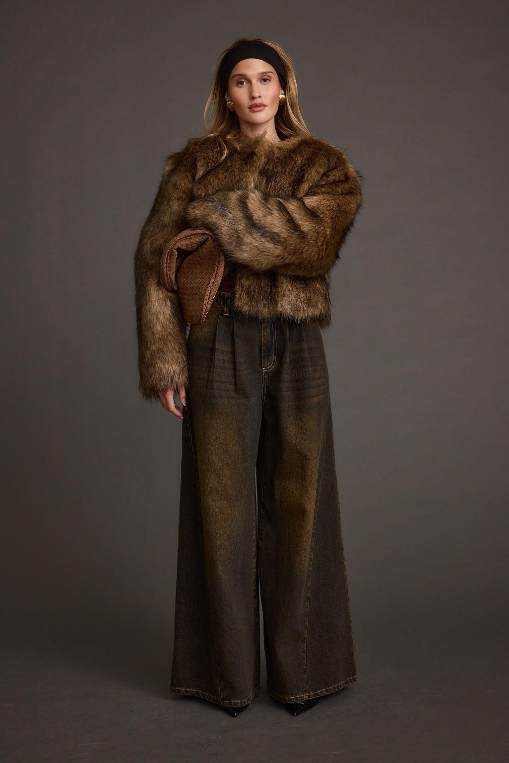 Misty Brown Faux Fur Coat Product Image