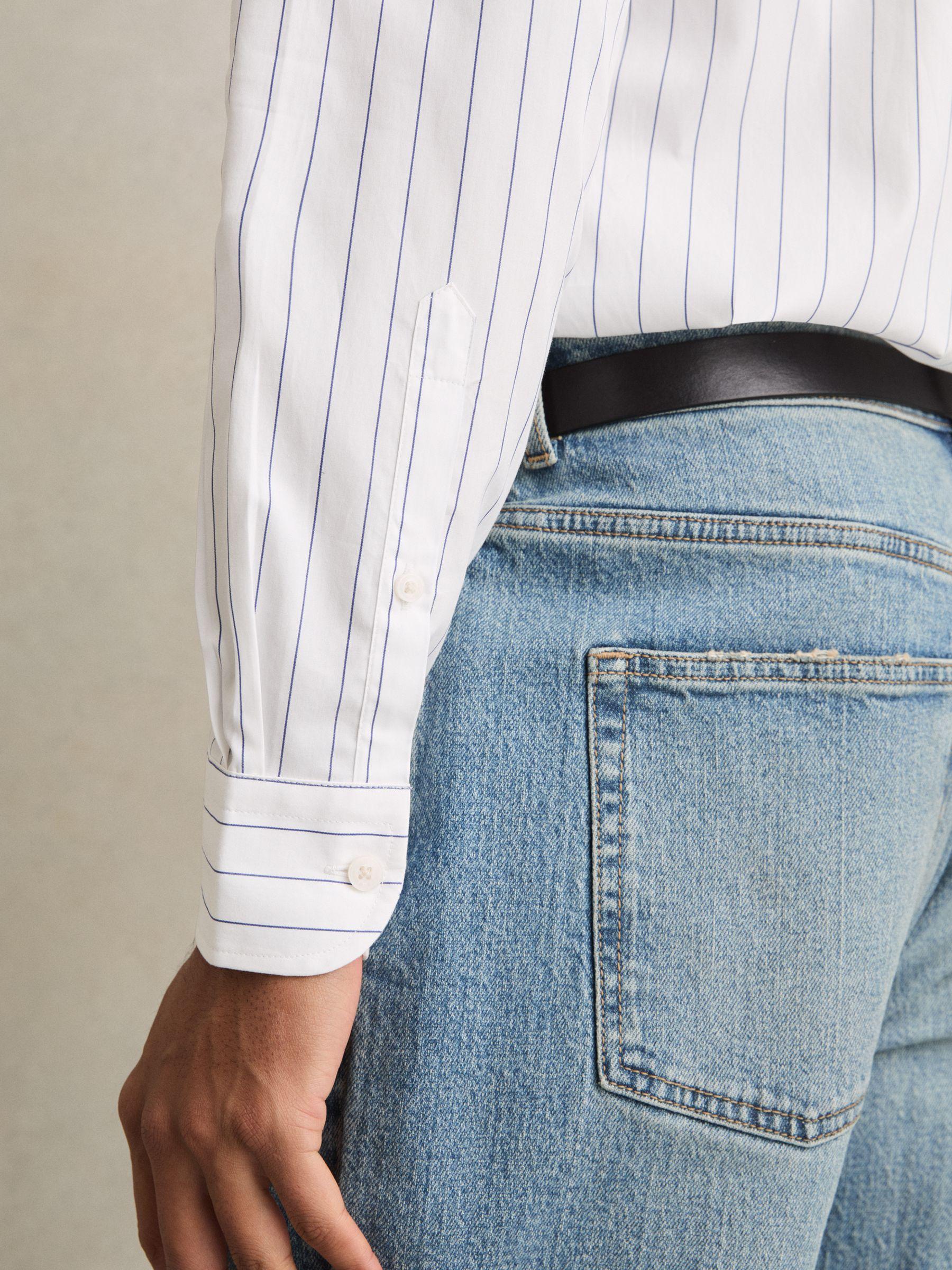 Cotton Cutaway Collar Stripe Shirt in Blue/White Product Image