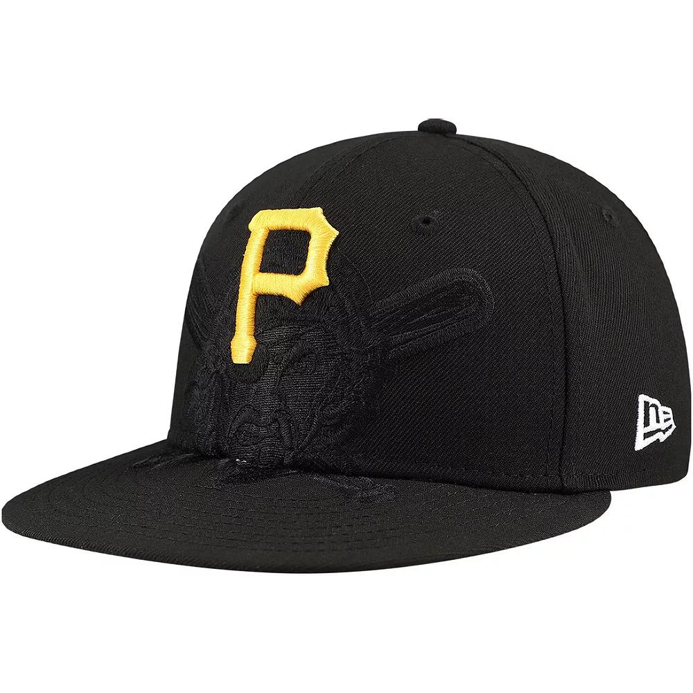 Men's New Era Black Pittsburgh Pirates Shadow Logo 59FIFTY Fitted Hat,  Product Image