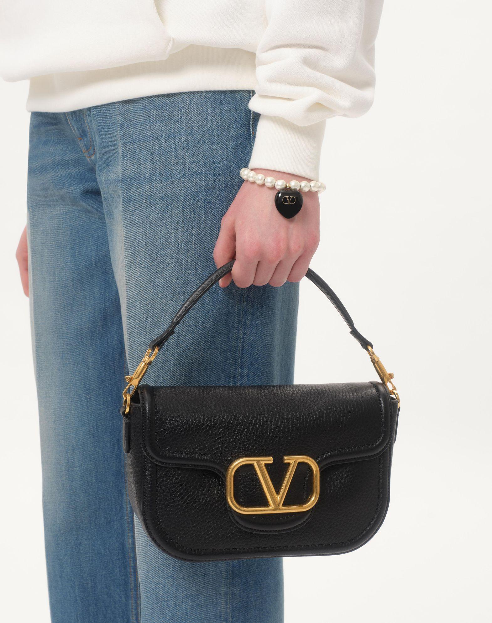 Valentino Garavani Alltime Shoulder Bag In Grainy Calfskin With Jacquard Ribbon Strap Product Image