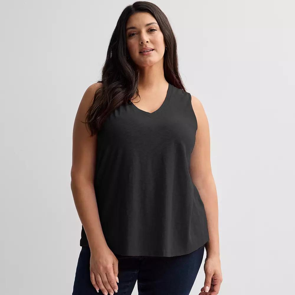 Plus Size Sonoma Goods For Life® Elevated V-Neck Tank Top, Women's, Size: 2XL, Pitch Black Product Image