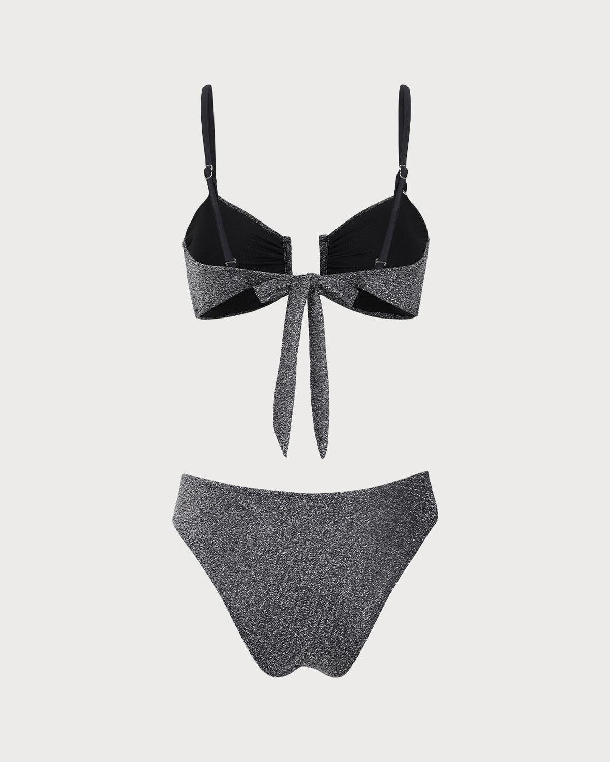 Black Lurex U-Shaped Bikini Set Product Image