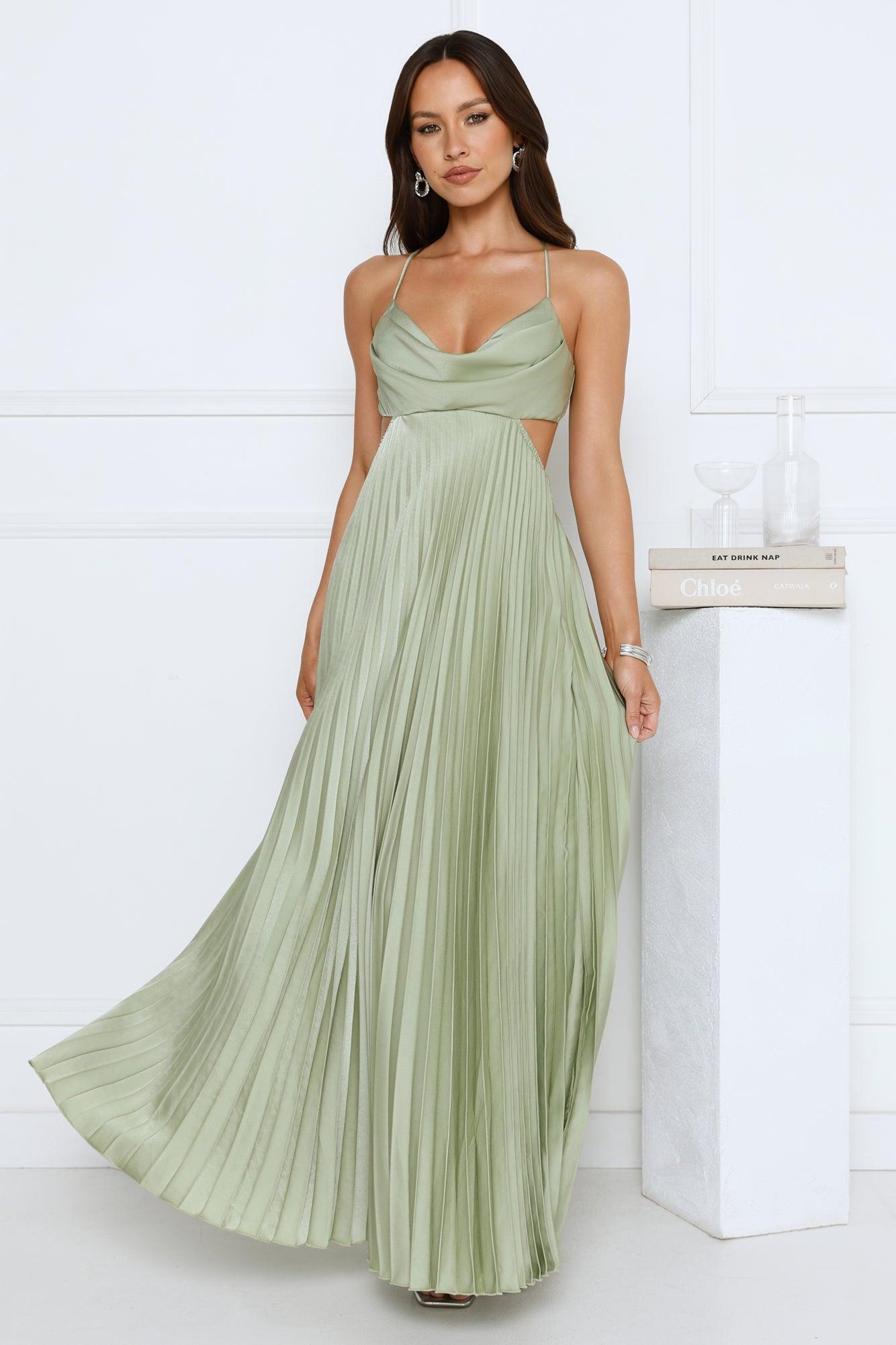 Prime Era Satin Maxi Dress Sage Product Image