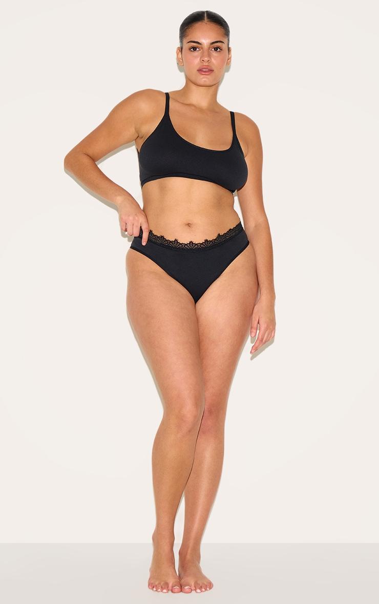 Black Lace Trim Detail Thong Product Image