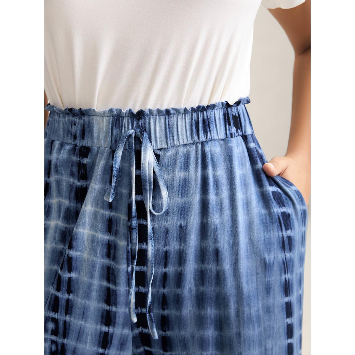 Plus Size Tie-Dye Wide-Leg Pants Women Indigo Casual Wide Leg Mid Rise Everyday-Casual Pants BloomChic 18-20/2X Product Image