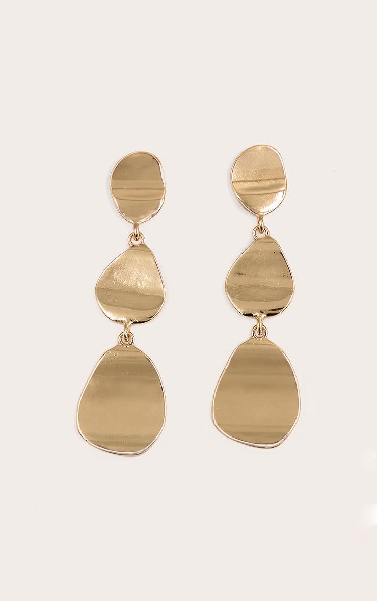 Gold Textured Layered Oval Drape Earrings Product Image