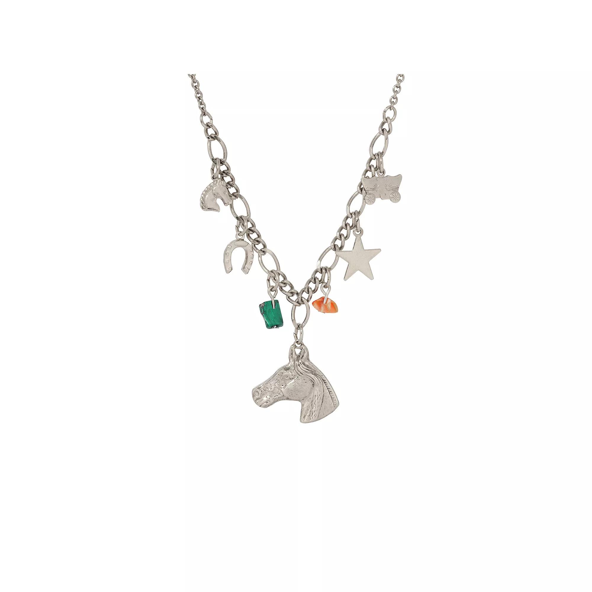 1928 Silver Tone Horse Charm Necklace, Womens, Gray Product Image