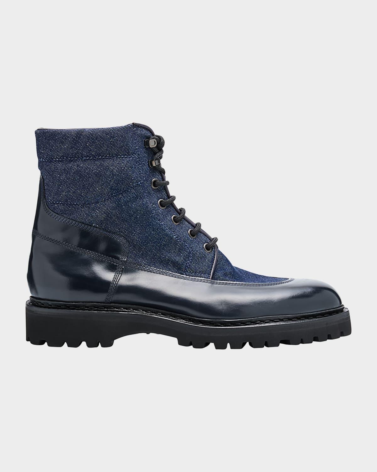 Men's Peak Denim and Leather Lace-Up Boots Product Image