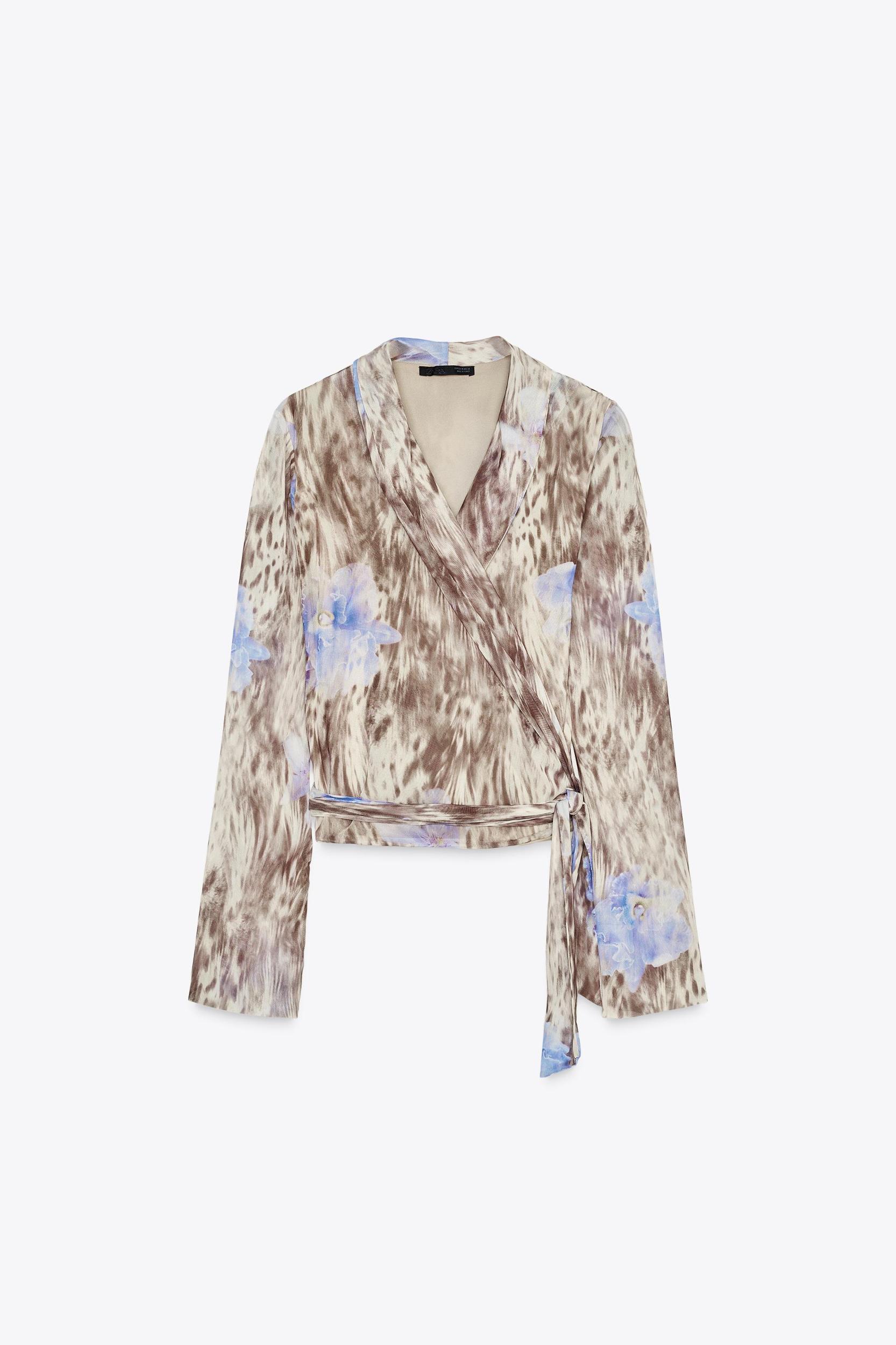 PRINTED TULLE WRAP TOP Product Image