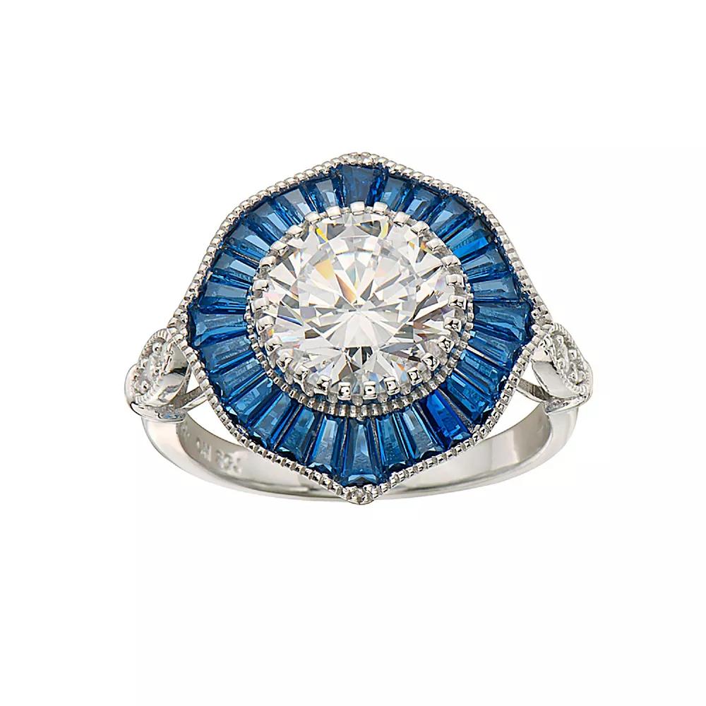 Sterling Silver Cubic Zirconia Baguette Cocktail Ring, Women's,  Product Image