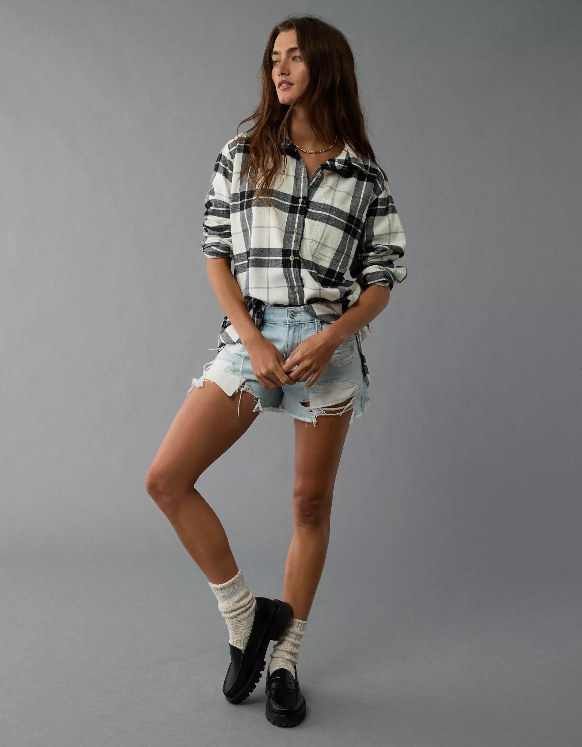 AE Oversized Plaid Button-Up Shirt Product Image
