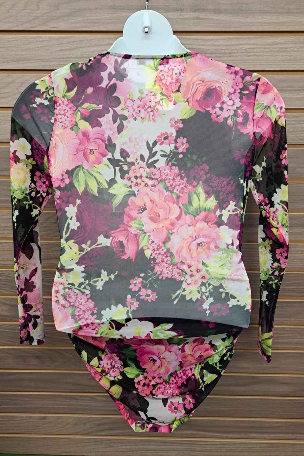Blk Pink floral mesh long sleeved Product Image