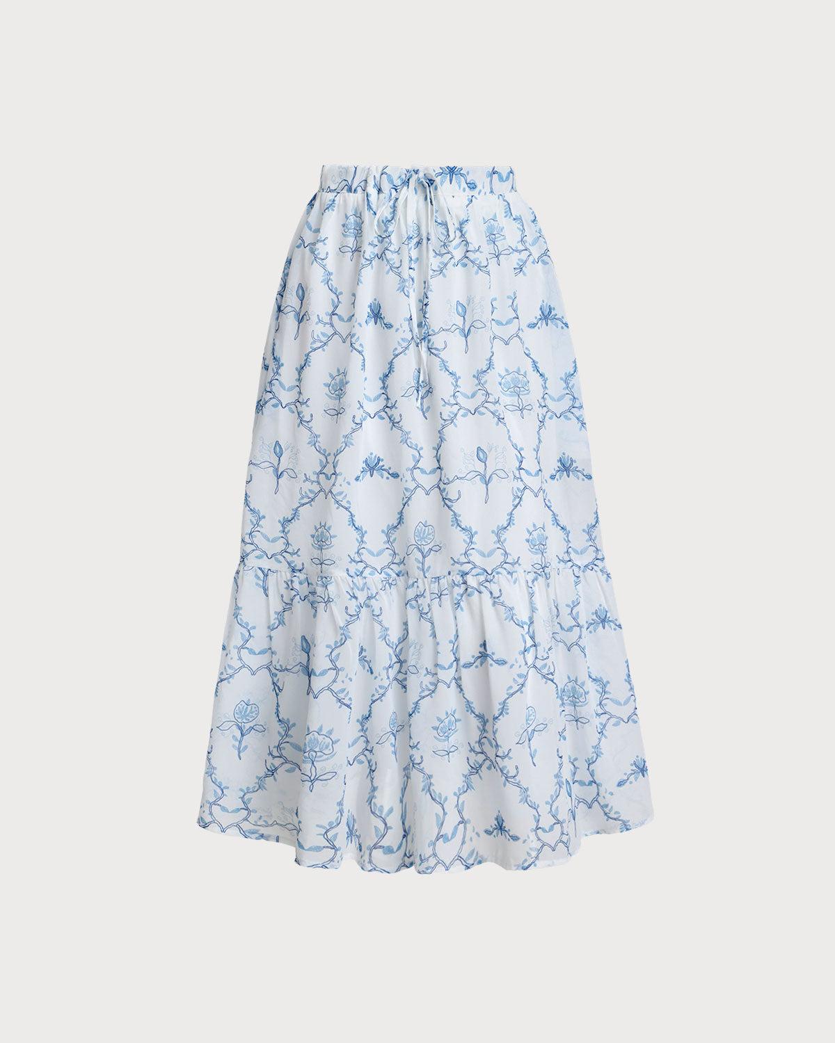 White Floral Tiered Midi Skirt Product Image