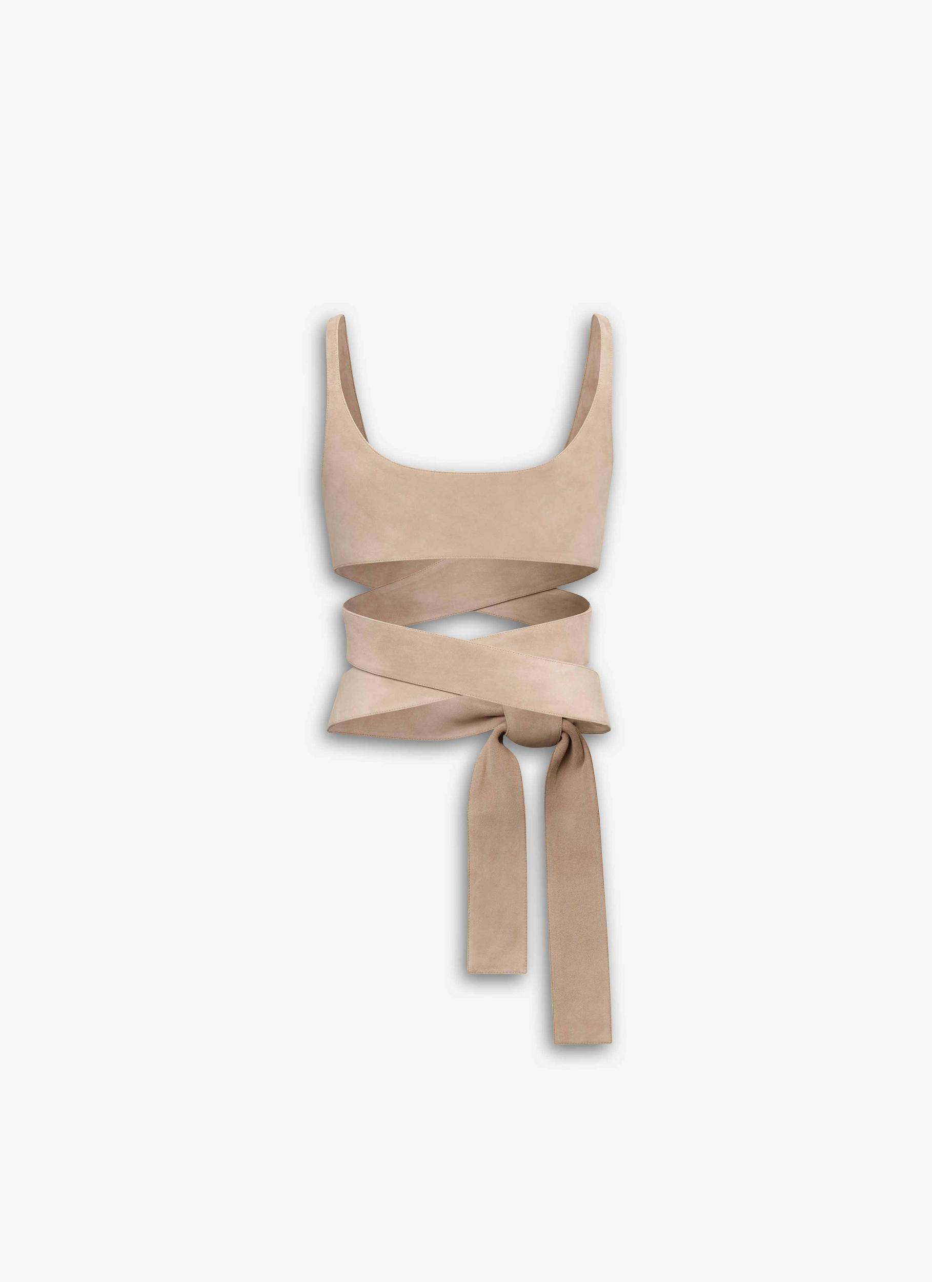 BEIGE LEATHER CRISS CROSS TOP Product Image